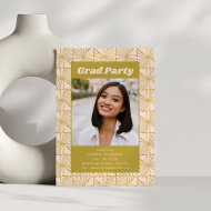 Groovy Retro Chartreuse Botanical Grad Party Photo Invitation