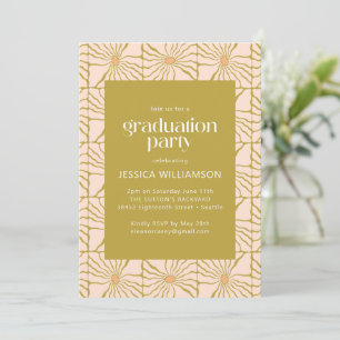 Groovy Retro Chartreuse Botanical Graduation Party Invitation