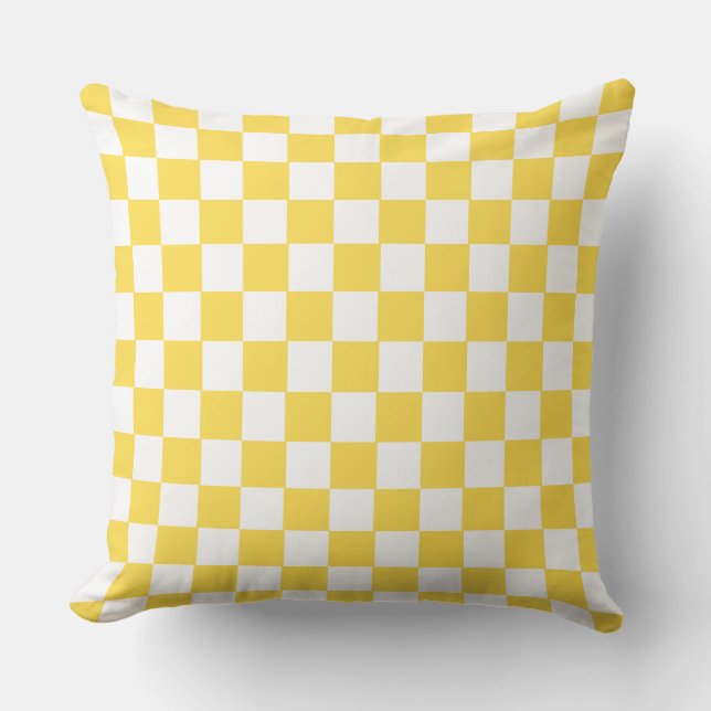 Groovy Retro Checkerboard Pattern Yellow and White Throw Pillow (Front)