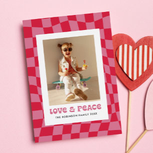 Groovy Retro Checkerboard Valentine's Day Photo Holiday Card