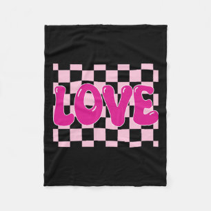 Groovy Retro Chequered Heart Love Retro Love Valen Fleece Blanket