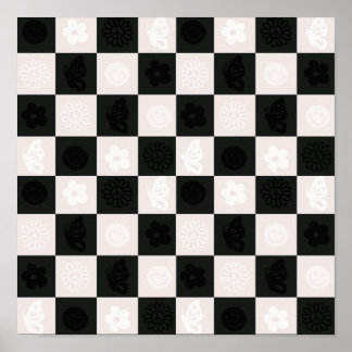 Groovy Retro Chequered Pattern Poster