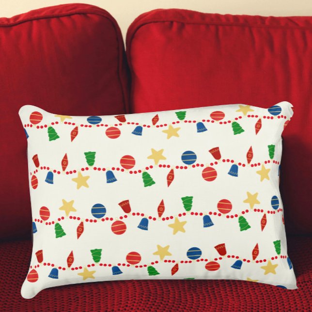 Groovy retro Christmas ornaments and garlands Accent Pillow (red blue gold vintage Christmas ornaments pillow)