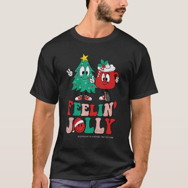 Groovy Retro Christmas Santa Hippie Feelin' Jolly  T-Shirt (Front)