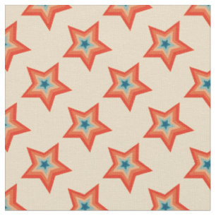 Groovy Retro Christmas Stars Red Orange Blue Fabric