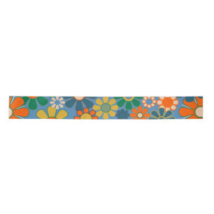 Groovy Retro Colourful 60s 70s Floral Pattern Satin Ribbon