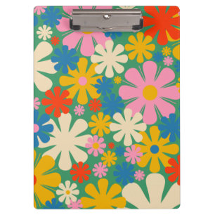 Groovy Retro Colourful Floral 60s 70s Flowers Clipboard