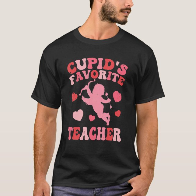 Groovy Retro Cupid's Favourite Teacher Valentine's T-Shirt (Front)