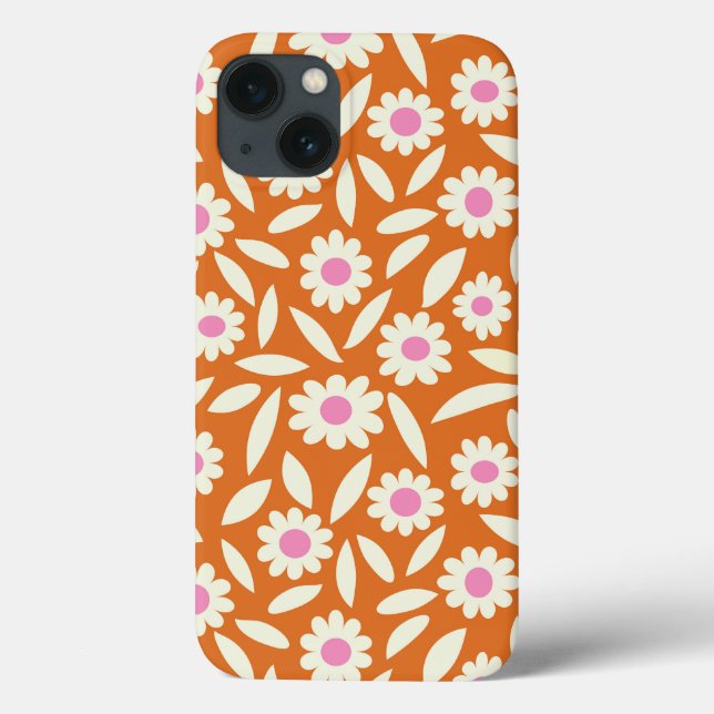 Groovy Retro Daisies Floral Pattern on orange   Case-Mate iPhone Case (Back)