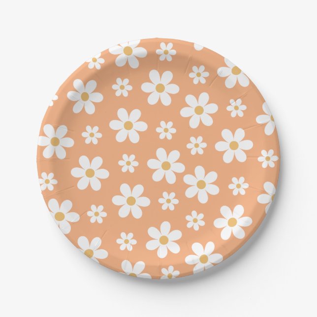 Groovy Retro Daisy apricot Paper Plates (Front)