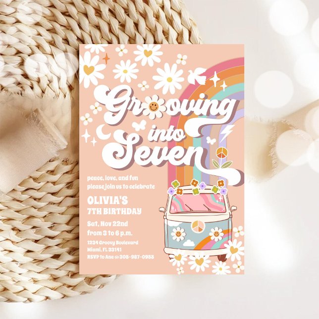 Groovy Retro Daisy Birthday Invitation (Creator Uploaded)