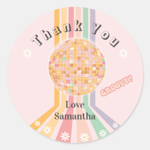 Groovy Retro Daisy Disco Birthday Classic Round Sticker