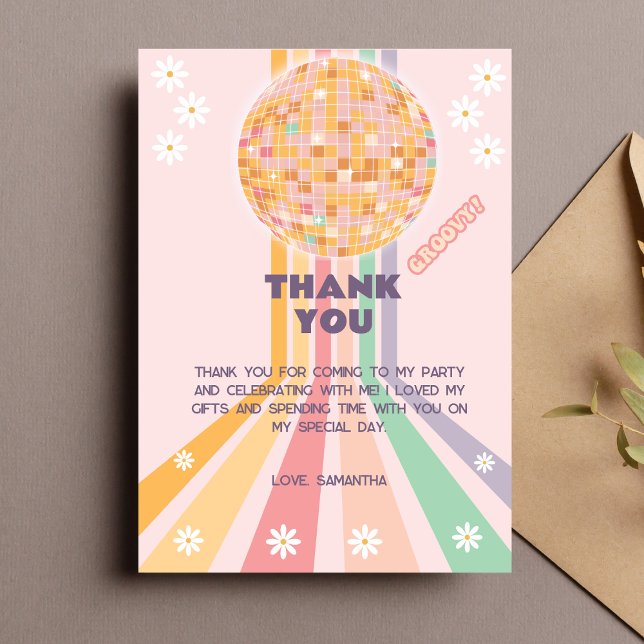 Groovy Retro Daisy Disco Birthday Thank You Card (Thank You Card)