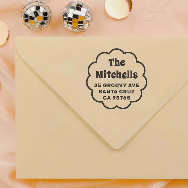 Groovy Retro Daisy Family Name Return Address Rubber Stamp (Rubber Stamp Mock-up)