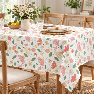 Groovy Retro Daisy Flower wildflower Pattern Tablecloth