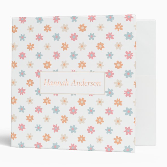 Groovy Retro Daisy Flowers Boho Floral  Binder (Front/Inside)