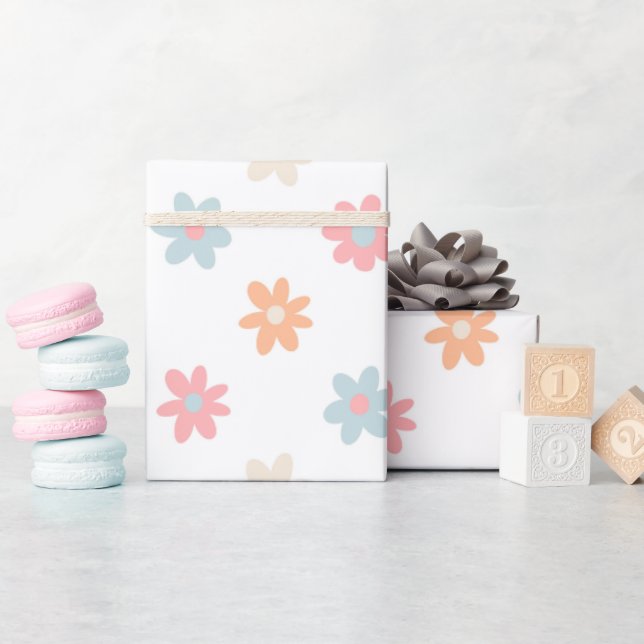 Groovy Retro Daisy Flowers Boho Floral Wrapping Paper (Baby Shower)