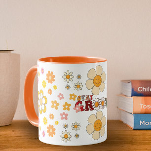 Groovy Retro Daisy Flowers Pattern Boho Floral Mug
