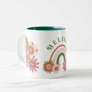 Groovy Retro Daisy Flowers Pattern Boho Floral Two-Tone Coffee Mug