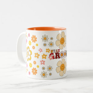 Groovy Retro Daisy Flowers Pattern Boho Floral Two-Tone Coffee Mug