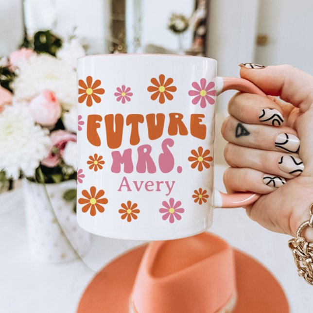 Groovy Retro Daisy Future Mrs. Engagement Gift Mug (Creator Uploaded)