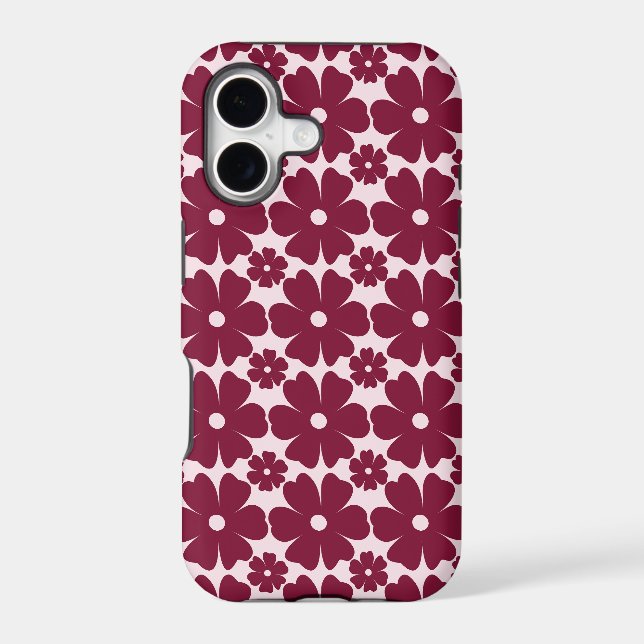Groovy Retro Daisy Pattern Deep Berry Pink (Back)