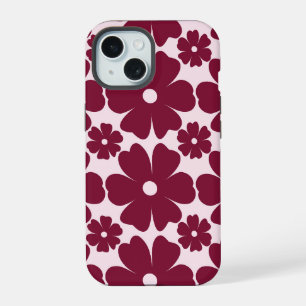 Groovy Retro Daisy Pattern Deep Berry Pink iPhone 15 Case