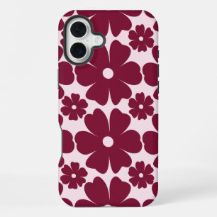 Groovy Retro Daisy Pattern Deep Berry Pink iPhone 16 Plus Case
