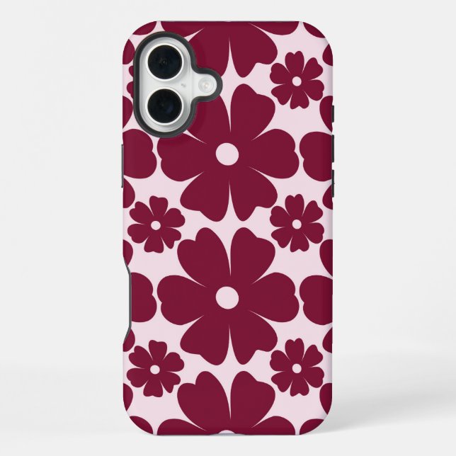 Groovy Retro Daisy Pattern Deep Berry Pink iPhone Case (Back)