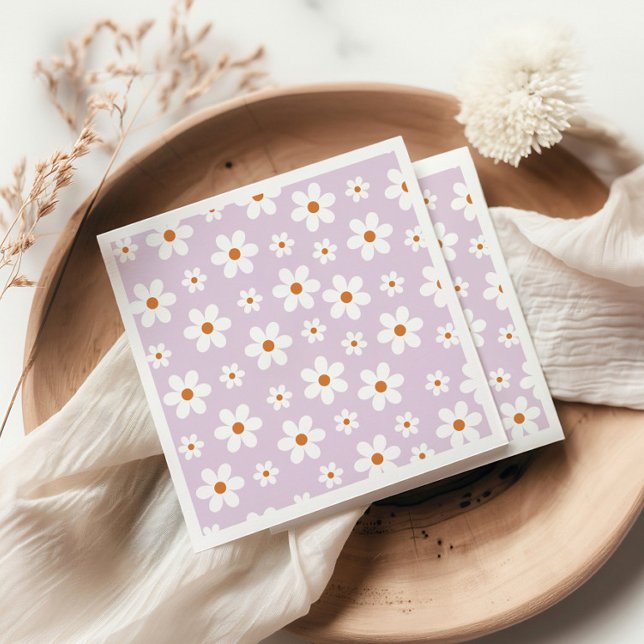 Groovy Retro Daisy Purple Paper Plates Napkin (Creator Uploaded)