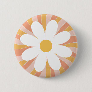 Groovy Retro Daisy Sunshine Pink Orange Boho 2 Inch Round Button
