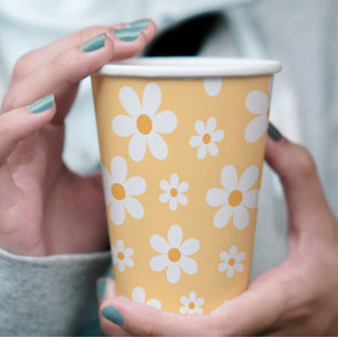 Groovy Retro Daisy yellow Paper Cups