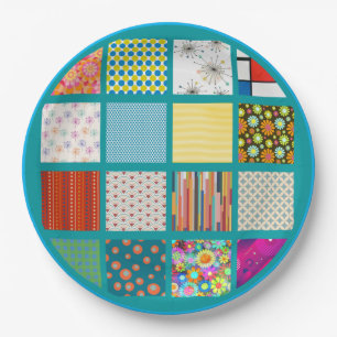 Groovy retro design done in a quilt like pattern. paper plate