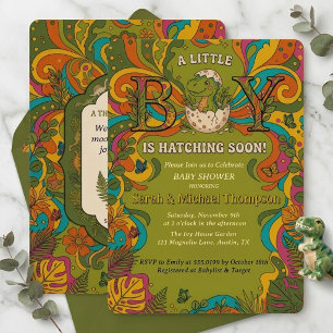 Groovy Retro Dinosaur Boy Baby Shower Invitation