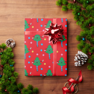 Groovy Retro Festive Girly Christmas Trees Wrapping Paper