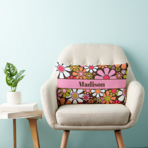 Groovy Retro Floral 60s 70s Flowers Personalized Lumbar Pillow