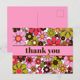 Groovy Retro Floral 60s 70s Flowers Thank You Postcard