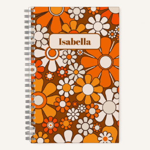 Groovy Retro Floral 70s Pattern Personalized  Notebook