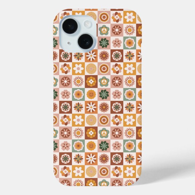 Groovy Retro Floral Checked Case-Mate iPhone Case (Back)