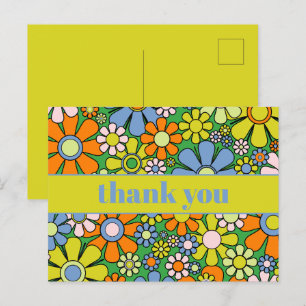 Groovy Retro Floral Colourful 60s 70s Thank You Postcard