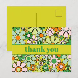 Groovy Retro Floral Colourful 60s 70s Thank You Postcard