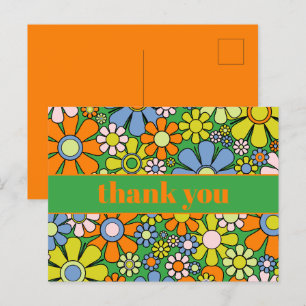 Groovy Retro Floral Colourful 60s 70s Thank You Postcard