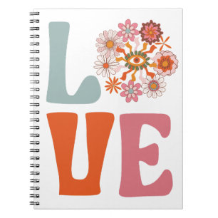 Groovy Retro Floral Cosmic Daisy LOVE Notebook