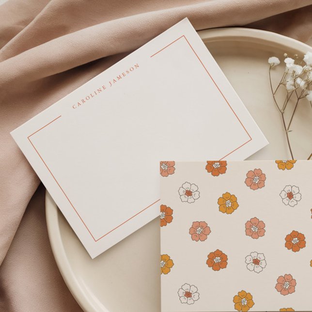 Groovy Retro Floral Flat Note Card (Creator Uploaded)