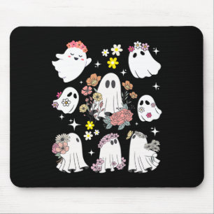 Groovy Retro Floral Ghost Hippie Cute Halloween Sp Mouse Pad