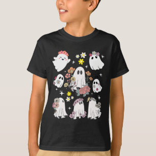 Groovy Retro Floral Ghost Hippie Cute Halloween Sp T-Shirt