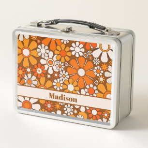 Groovy Retro Floral Pattern 70s Personalized Metal Lunch Box