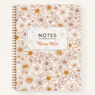 Groovy Retro Floral Pattern Light Pink Notebook