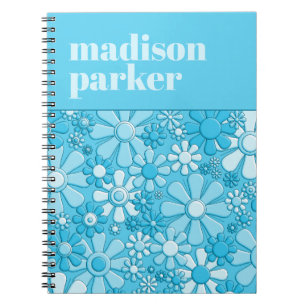 Groovy Retro Floral Personalized 60s Blue Notebook