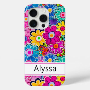 Groovy Retro Floral Personalized iPhone 15 Pro Case
